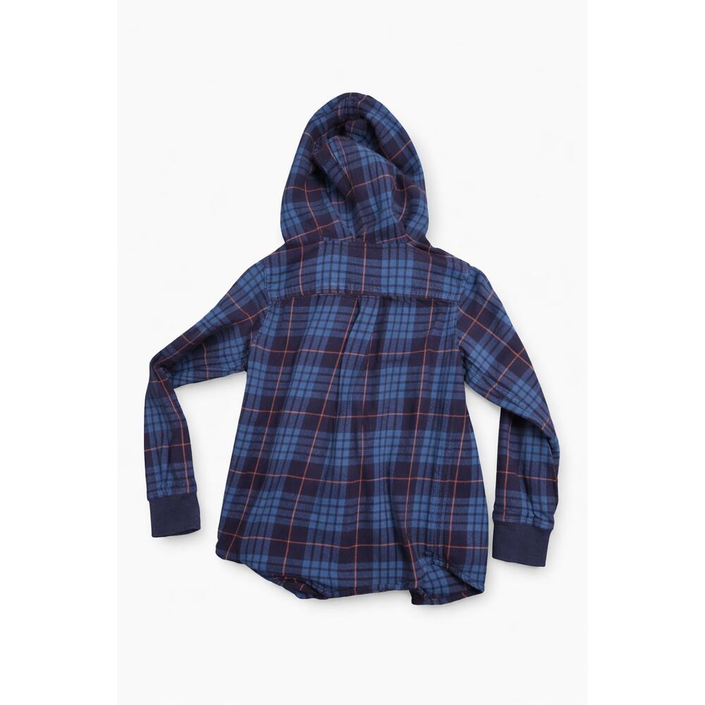 Hanna‎ Andersson Boys Hooded Flannel Shirt Blue Plaid Size 6–7 (120 cm) - Picture 2 of 4